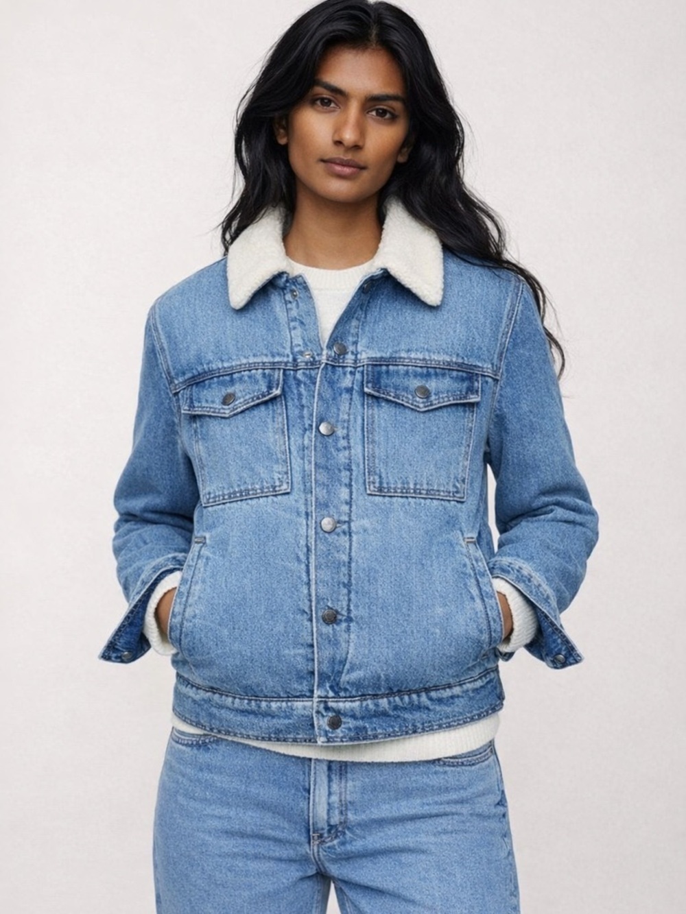 MNG | S | (Oversized) Faux Shearling-Lined Denim Jacket (125$ Retails)